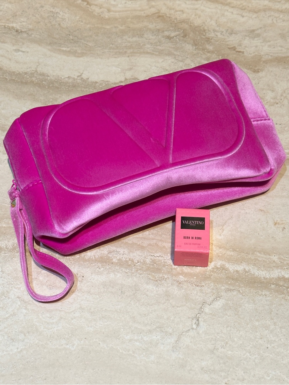 HOST PICK Valentino Pink Suede Beauty Pouch and Valentino Born In Roma Donna